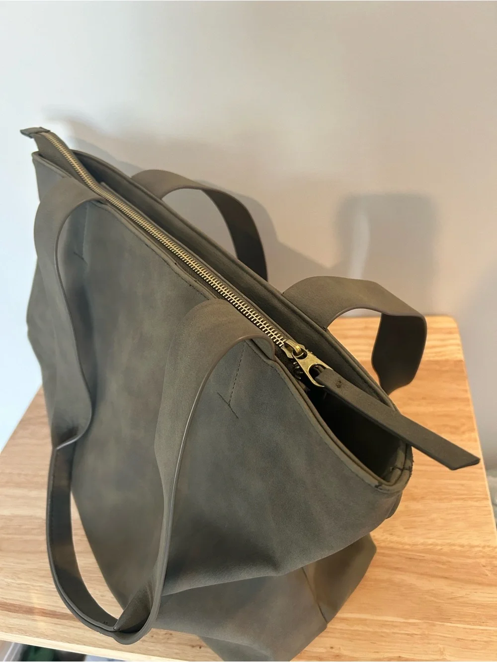 Olive Green Tote Bag with Top Zip